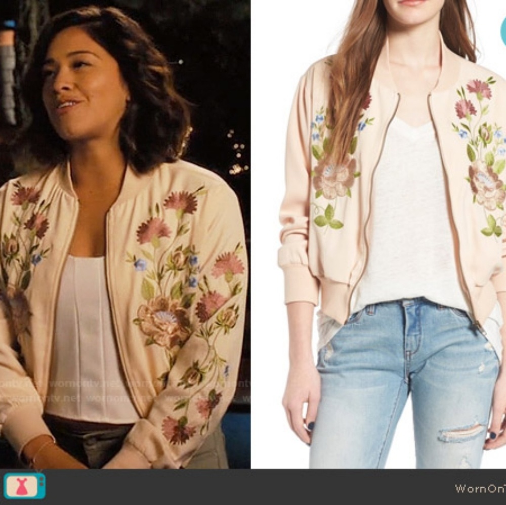 NWT GLAMOROUS Nude embroidered jacket